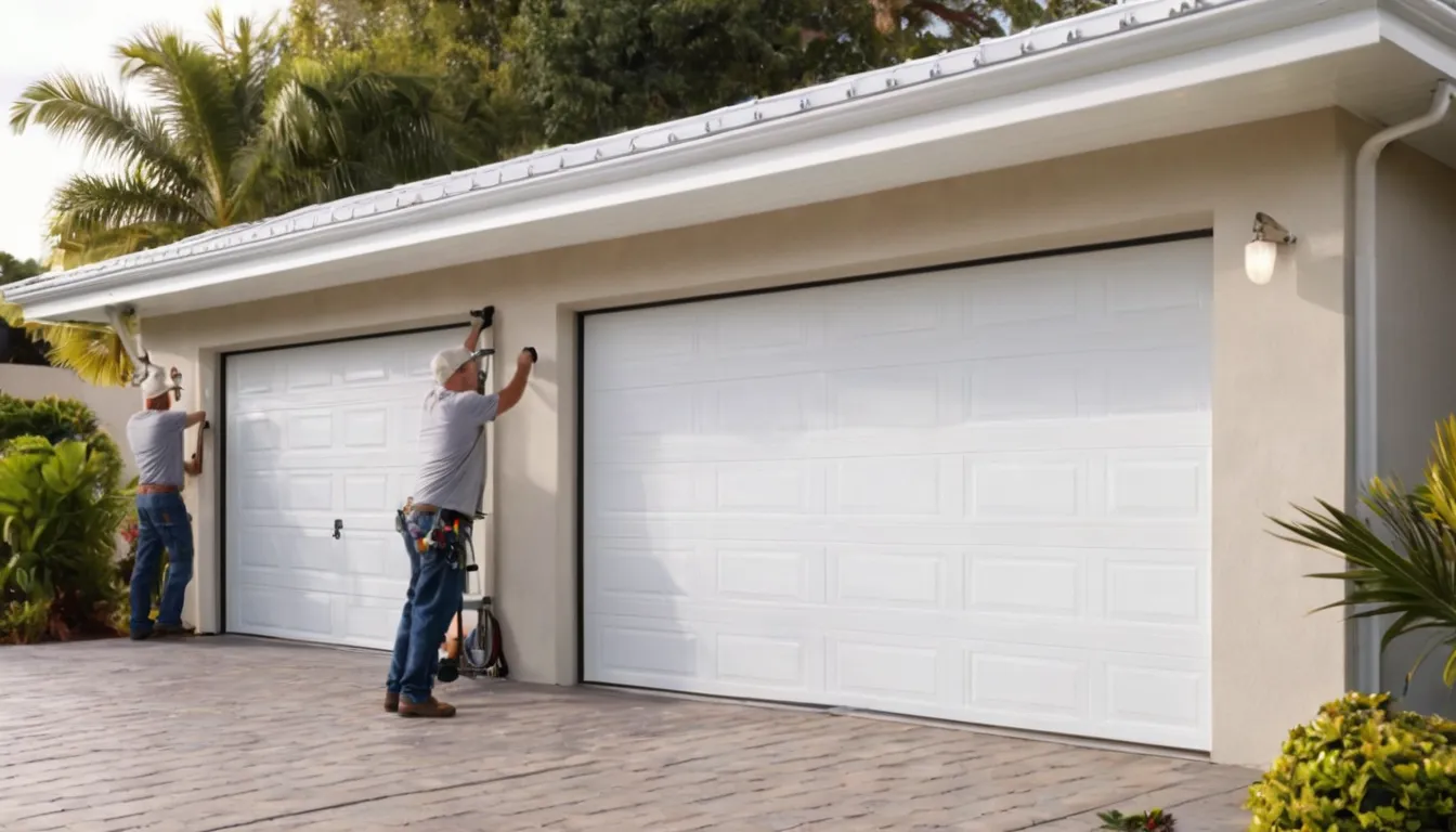 A provider installing a new garage door on a single-story home in St. Petersburg